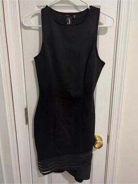 Trixxi Black Sleeveless Midi Sheath with Hem Stripe Detail